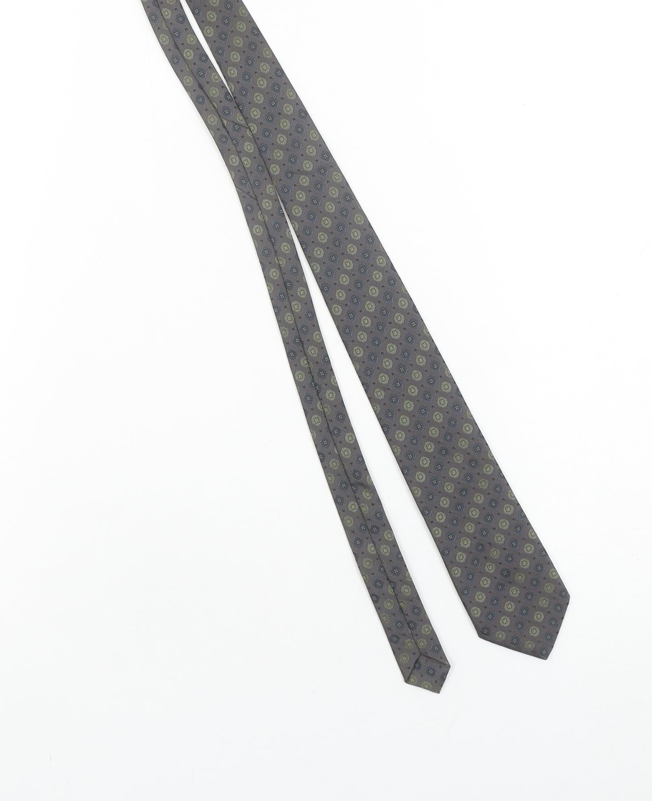 Folkespeare Mens Grey Geometric Polyester Tie Made in Britain