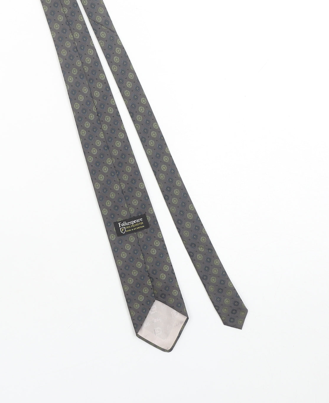 Folkespeare Mens Grey Geometric Polyester Tie Made in Britain