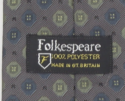 Folkespeare Mens Grey Geometric Polyester Tie Made in Britain