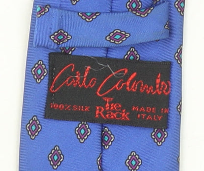 Carlo Colucci Men Blue Silk Patterned Tie Made in Italy – One Size