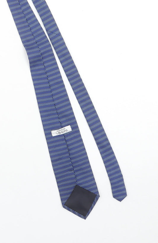 Savatini Men's Blue Geometric Slim Tie 100% Polyester