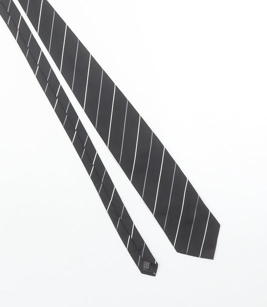 Amici Men's Black Striped Slim Polyester Tie