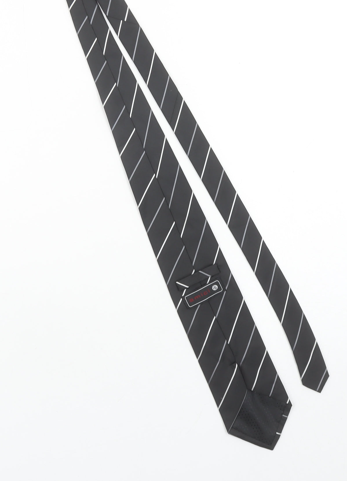 Amici Men's Black Striped Slim Polyester Tie