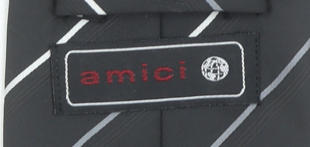 Amici Men's Black Striped Slim Polyester Tie