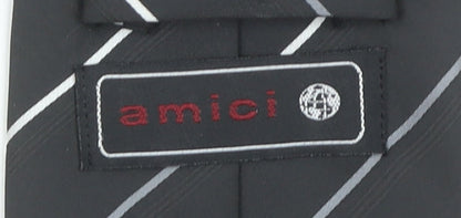 Amici Men's Black Striped Slim Polyester Tie