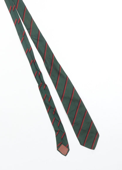 Castells of Oxford Men's Green Striped Silk Tie Pointed Woven