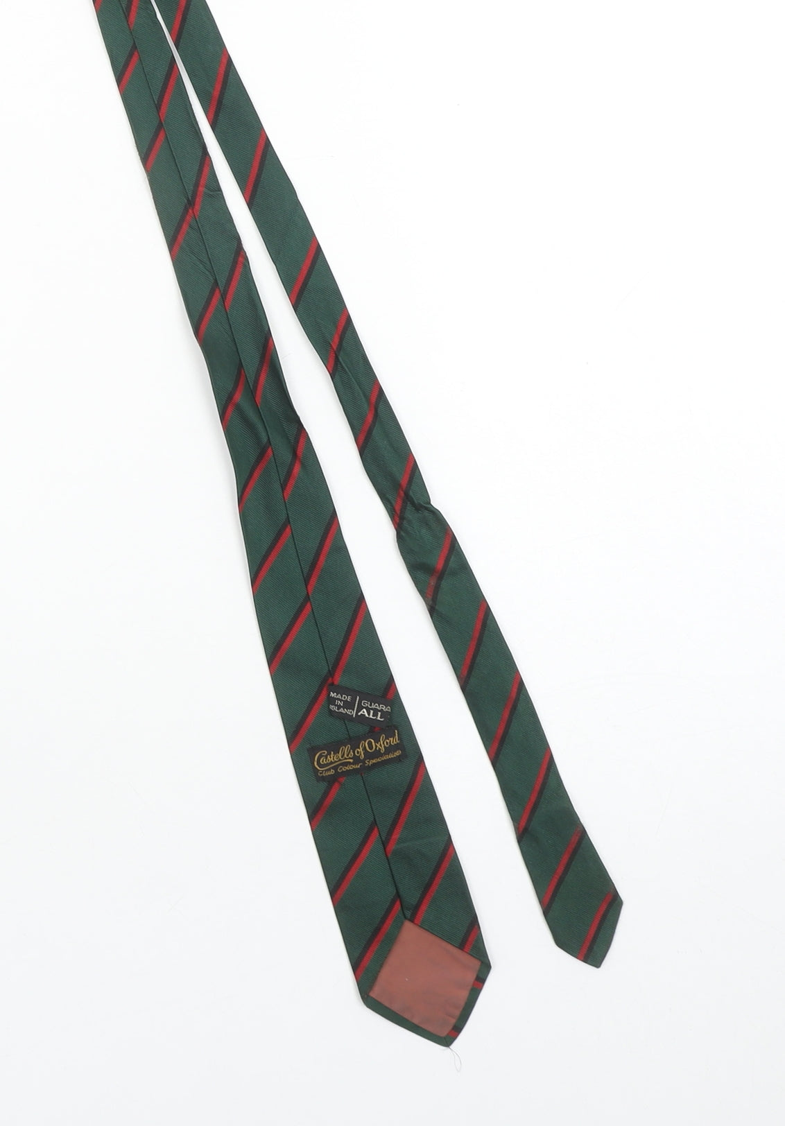 Castells of Oxford Men's Green Striped Silk Tie Pointed Woven