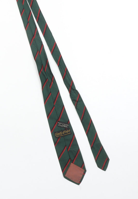 Castells of Oxford Men's Green Striped Silk Tie Pointed Woven