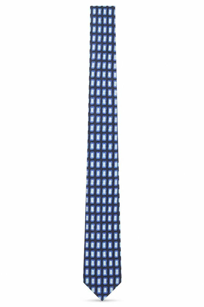 Mens Renaissance Blue Geometric 100% Polyester Slim Tie