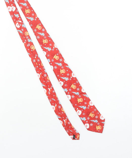 Dobell Men's Red Christmas Print Polyester Tie One Size