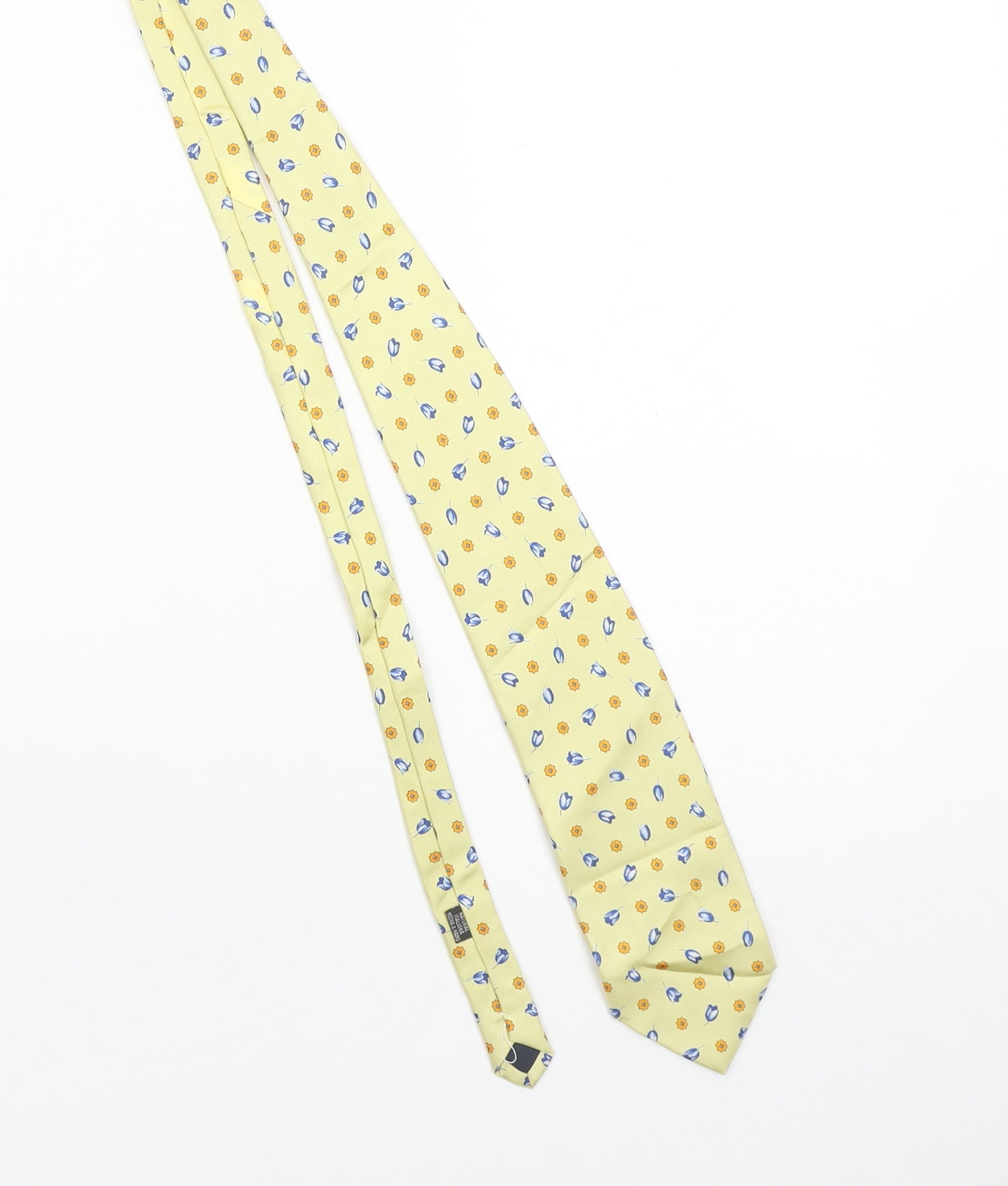 Jermyn Street London Men Yellow Floral Silk Slim Tie Handmade 176cm