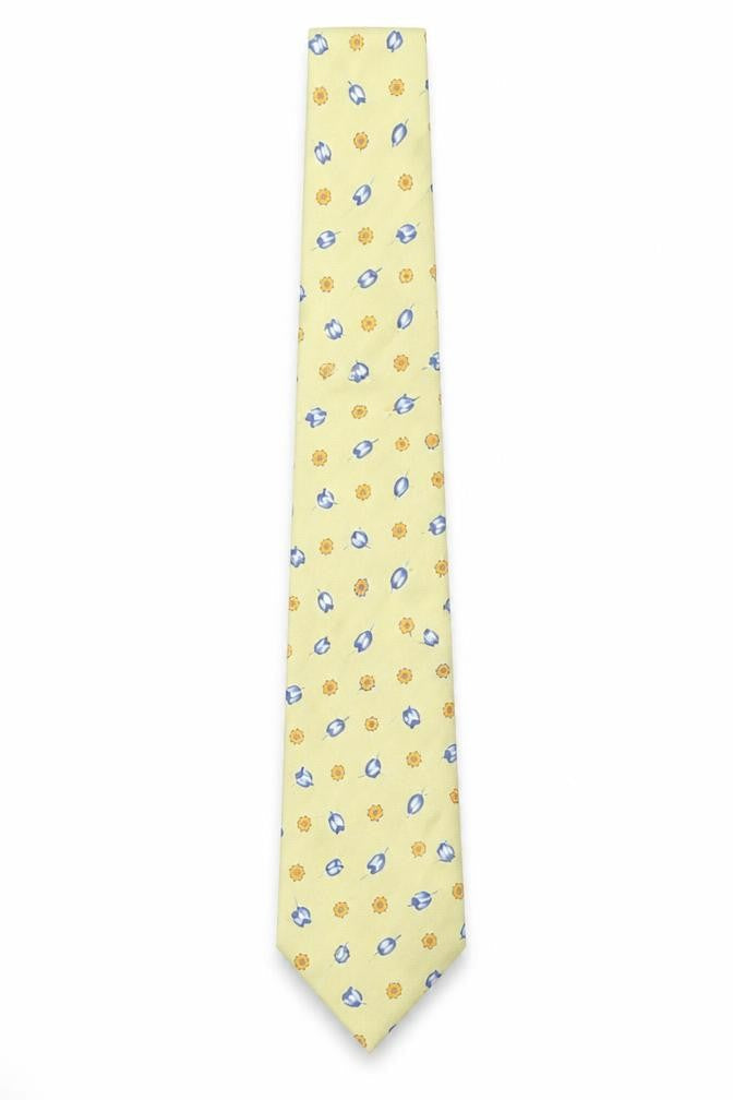 Mens Jermyn Street Yellow Floral 100% Silk Slim Tie