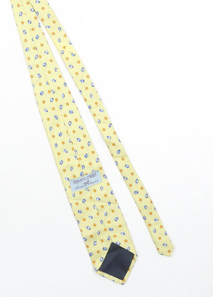 Jermyn Street London Men Yellow Floral Silk Slim Tie Handmade 176cm