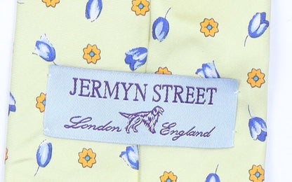 Jermyn Street London Men Yellow Floral Silk Slim Tie Handmade 176cm