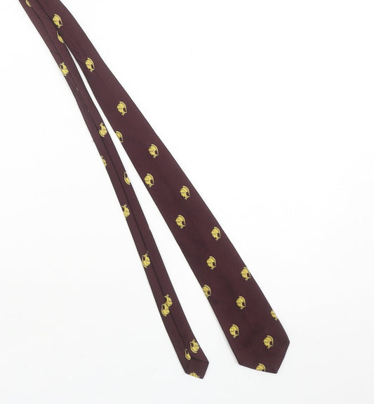 Twinzine Men Burgundy Gold Warrior Pattern Silk Tie 176cm