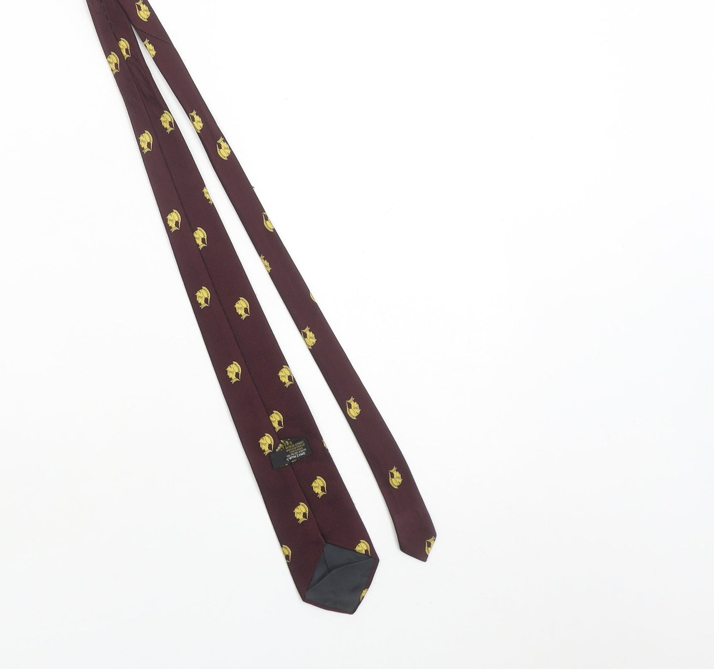 Twinzine Men Burgundy Gold Warrior Pattern Silk Tie 176cm