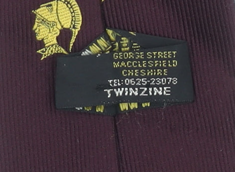 Twinzine Men Burgundy Gold Warrior Pattern Silk Tie 176cm