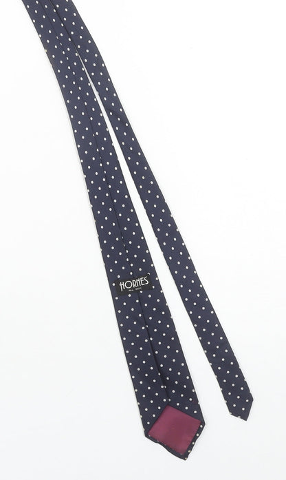 Hornes Men's Blue Polka Dot Slim Silk Tie