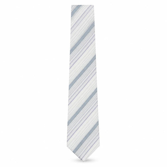 Front view of Giorgio Armani Men's Grey Striped 100% Silk Tie Made in Italy