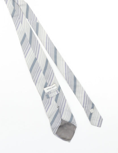 Giorgio Armani Men's Grey Striped 100% Silk Tie Made in Italy