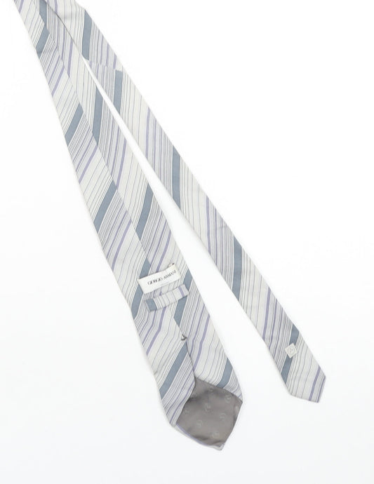Giorgio Armani Men's Grey Striped 100% Silk Tie Made in Italy