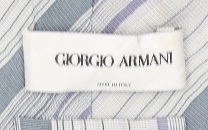 Giorgio Armani Men's Grey Striped 100% Silk Tie Made in Italy