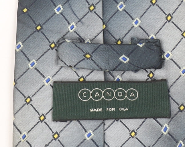 Canda Men's Grey Geometric Pattern Pointed Tie - One Size