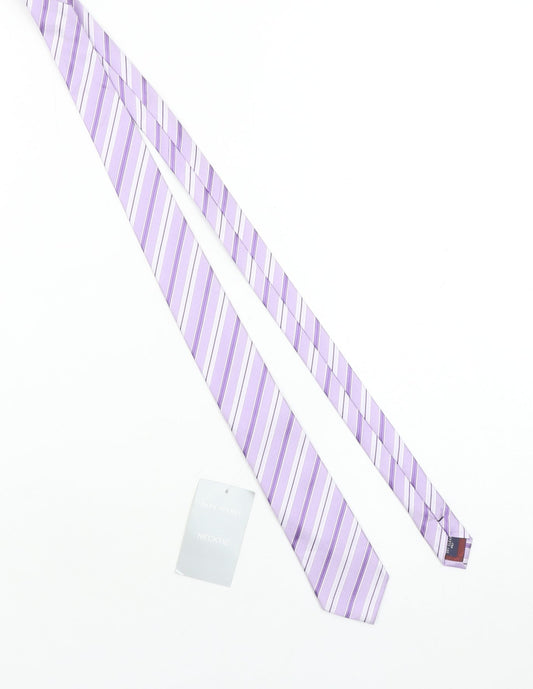 Mens Park Avenue Purple Striped 100% Silk Slim Tie