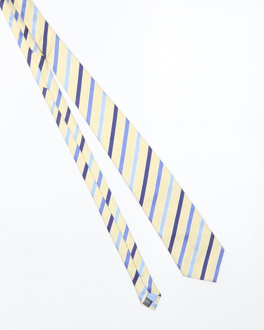 Racing Green Men's Beige and Blue Striped Pure Silk Tie One Size