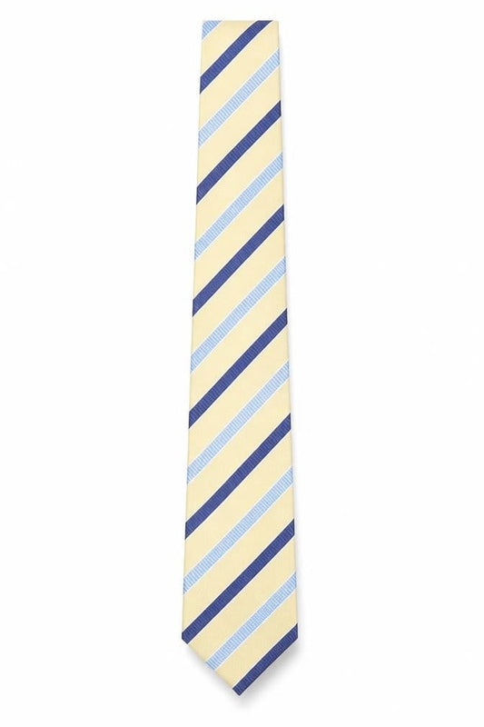 Mens Racing Green Beige Striped 100% Silk Designer Tie