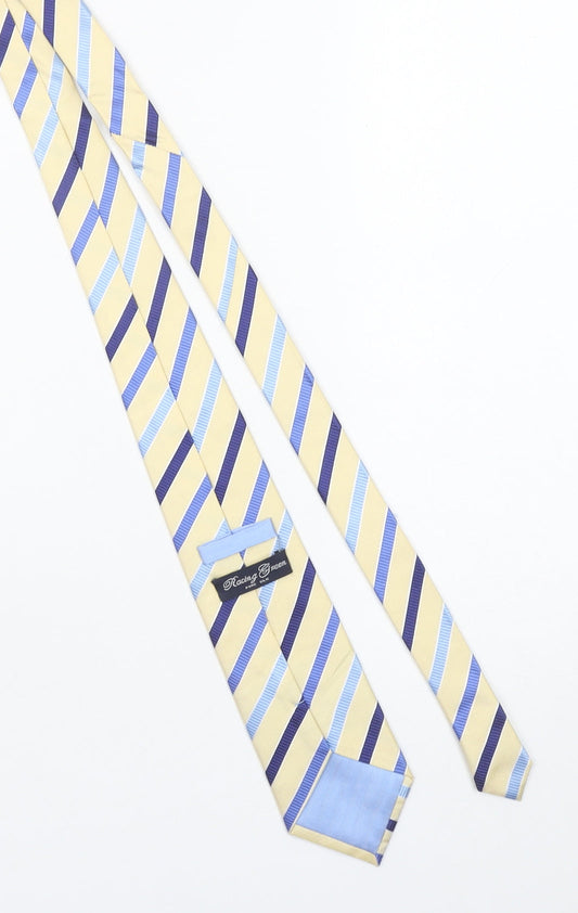 Racing Green Men's Beige and Blue Striped Pure Silk Tie One Size
