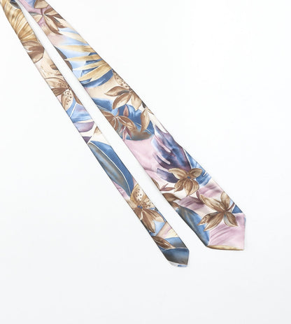 Jonelle Men's Blue Beige Floral Polyester Slim Tie 176cm