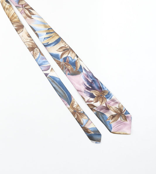 Jonelle Men's Blue Beige Floral Polyester Slim Tie 176cm