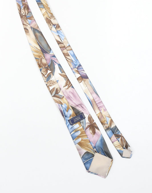 Jonelle Men's Blue Beige Floral Polyester Slim Tie 176cm