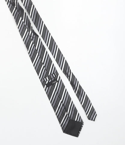 Next Men's Black Striped Slim Silk Tie