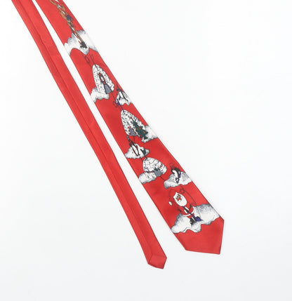 FunTyme Men's Red Christmas Santa Tie 100% Polyester Slim Style