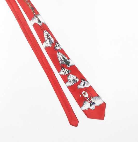 FunTyme Men's Red Christmas Santa Tie 100% Polyester Slim Style