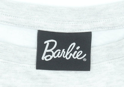 Barbie Girls Grey Pullover Sweatshirt 10 Years Graphic Print Cotton Blend