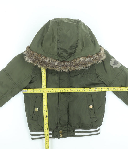Mothercare Boys Green 3-4 Years Hooded Faux Fur Puffer Jacket