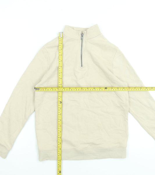 Marks and Spencer Boys Beige 10-11 Years 1/4 Zip Cotton Sweatshirt