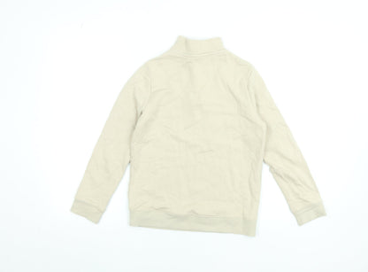 Marks and Spencer Boys Beige 10-11 Years 1/4 Zip Cotton Sweatshirt
