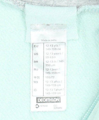 Decathlon Teens Mint Green Full Zip Hoodie 12-13 Years Cotton Blend