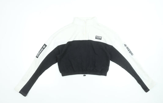 Adidas Womens Black White 1/4 Zip Sweatshirt Size 14 Cotton Blend