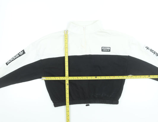 Adidas Womens Black White 1/4 Zip Sweatshirt Size 14 Cotton Blend