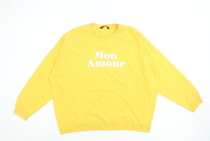 F&F Women Yellow 'Mon Amour' Cotton Blend Sweatshirt UK 18