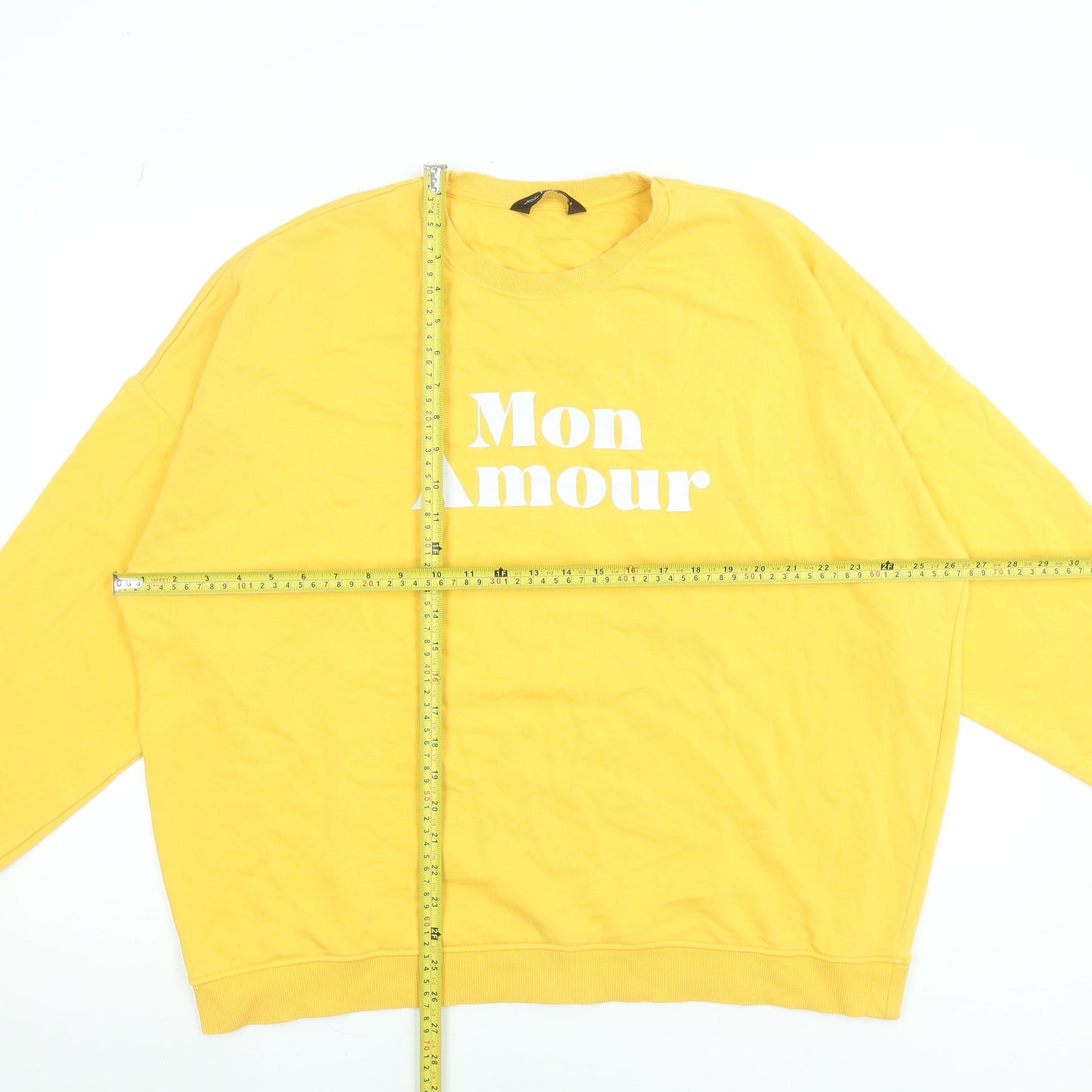 F&F Women Yellow 'Mon Amour' Cotton Blend Sweatshirt UK 18