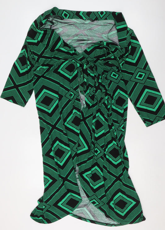 Roman Women Green Geometric Wrap Dress Size 16 Viscose Jersey