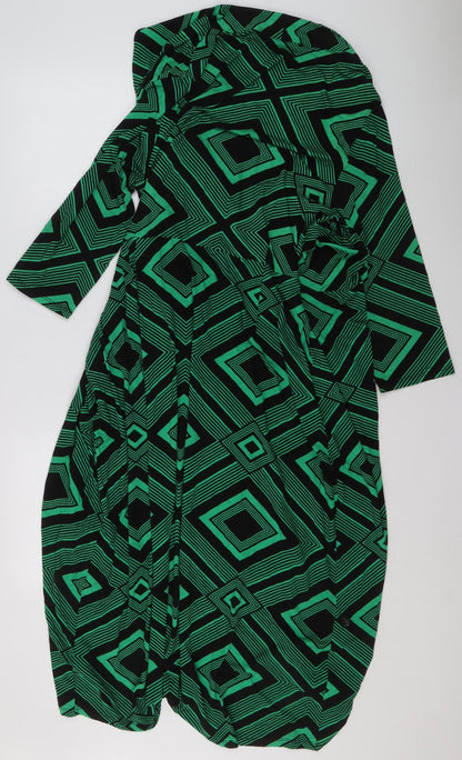 Roman Women Green Geometric Wrap Dress Size 16 Viscose Jersey
