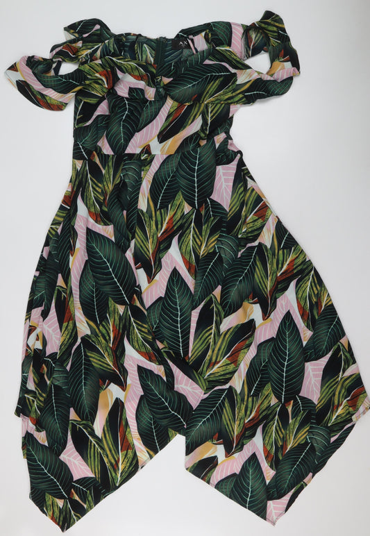 AX Paris Women’s Multicoloured Tropical Print Wrap Midi Dress Size 14