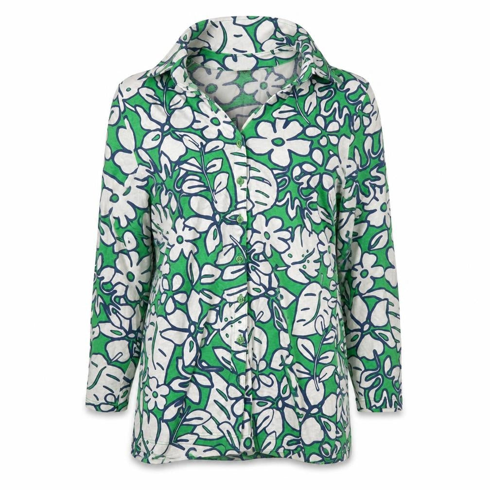 Womens UK Size 10 Barbara Lebek Green Tunic Button-Up